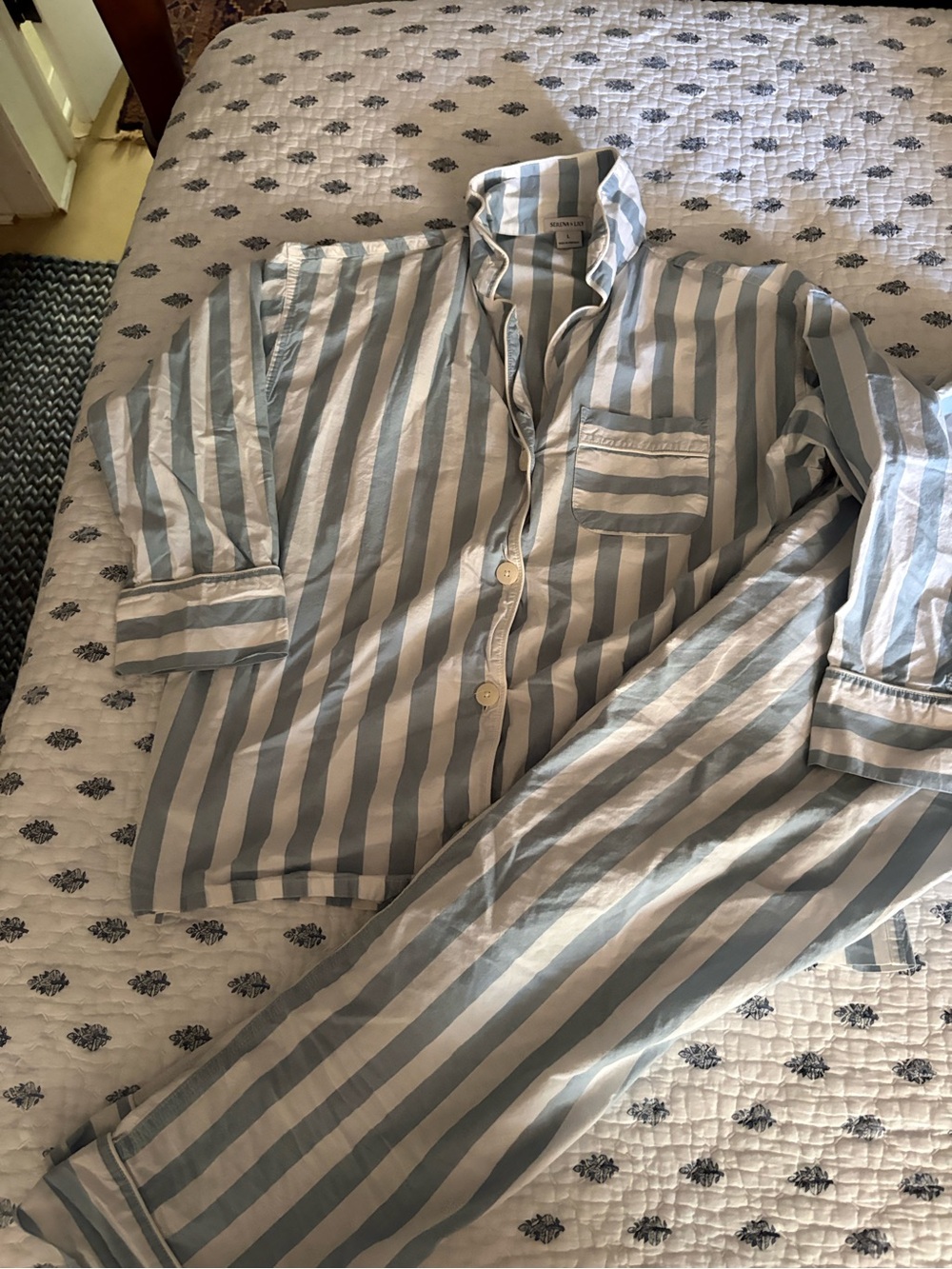 Serena & Lily Blue and White Striped  Pajama Set